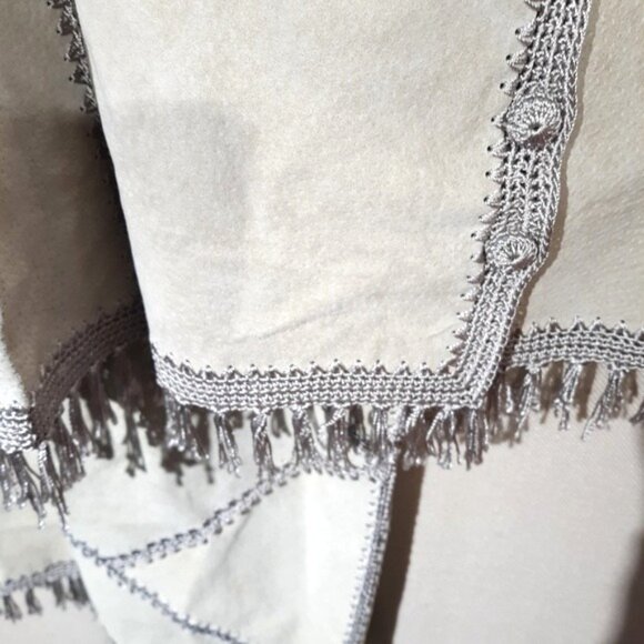 Tan Suede Skirt Suit Womens 4X Midi Crochet Patchwork - Picture 7 of 8